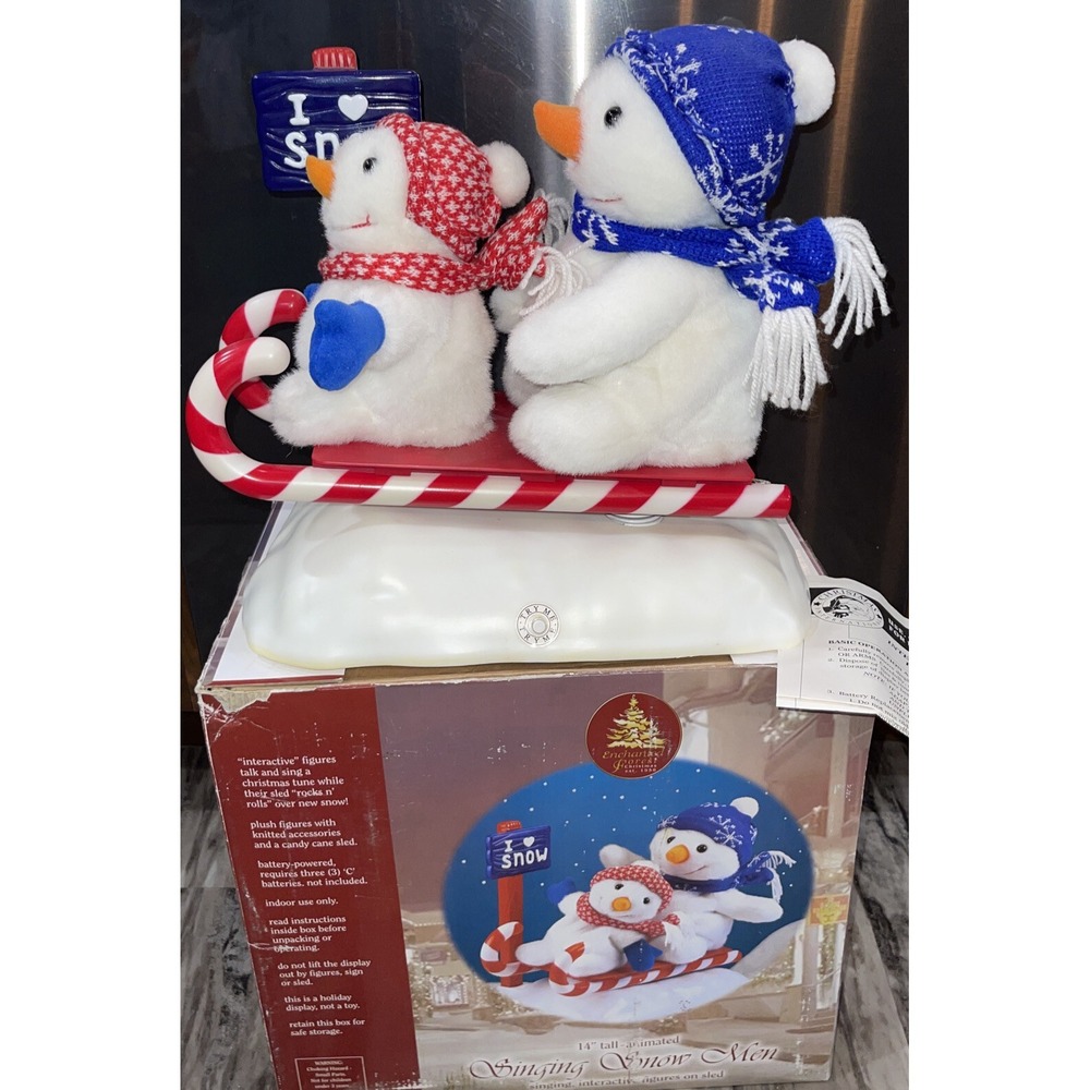 VTG 2002 Christmas International Sledding Singing Snowman Box Works 14" Animated